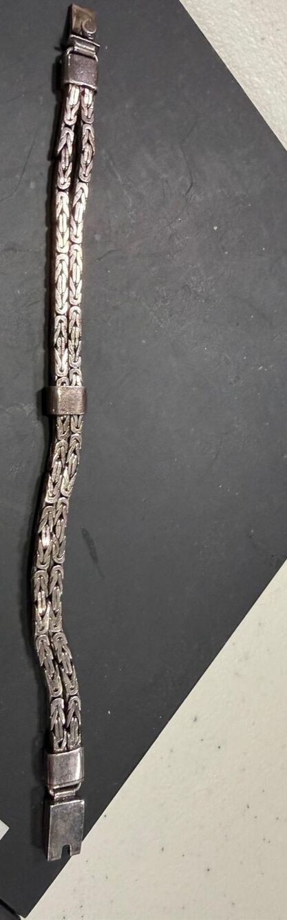 Sterling Silver 925 Double Square Byzantine Chain Bracelet 28.2 Grams